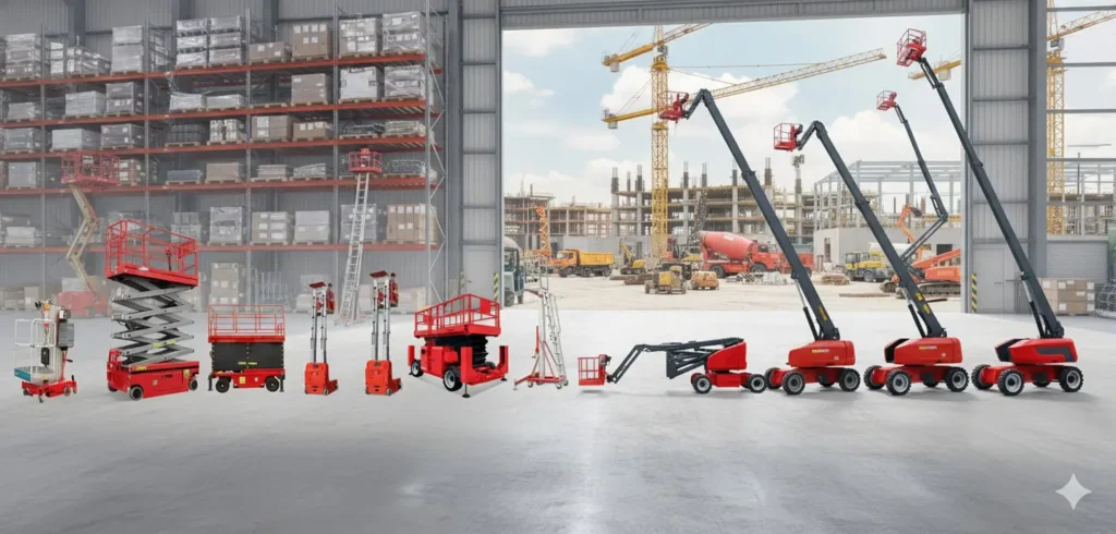 Dade heavy duty Aerial Work Platforms at industrial plant construction site