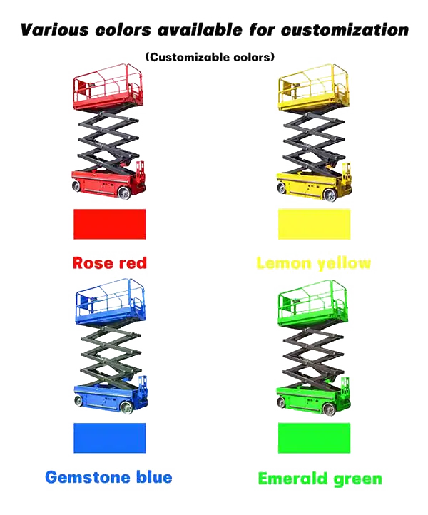 DADE Machinery low level access platform options in red yellow and blue colors