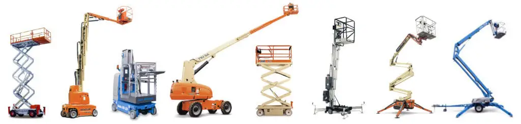 Contact DADE® Machinery access equipment line up including boom lifts and vertical platforms