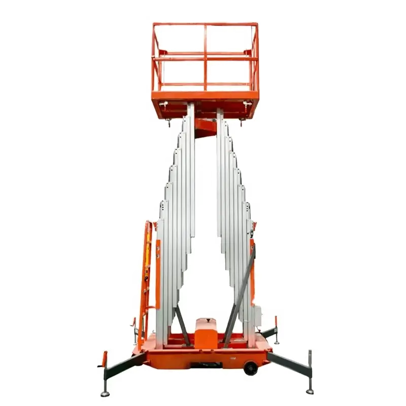 Dual mast aluminum platform extended to maximum working height