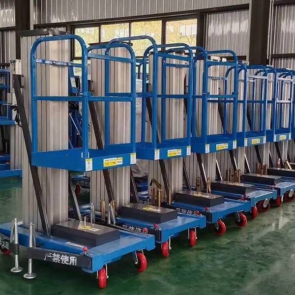 Inventory of finished dual mast aluminum work platforms in factory