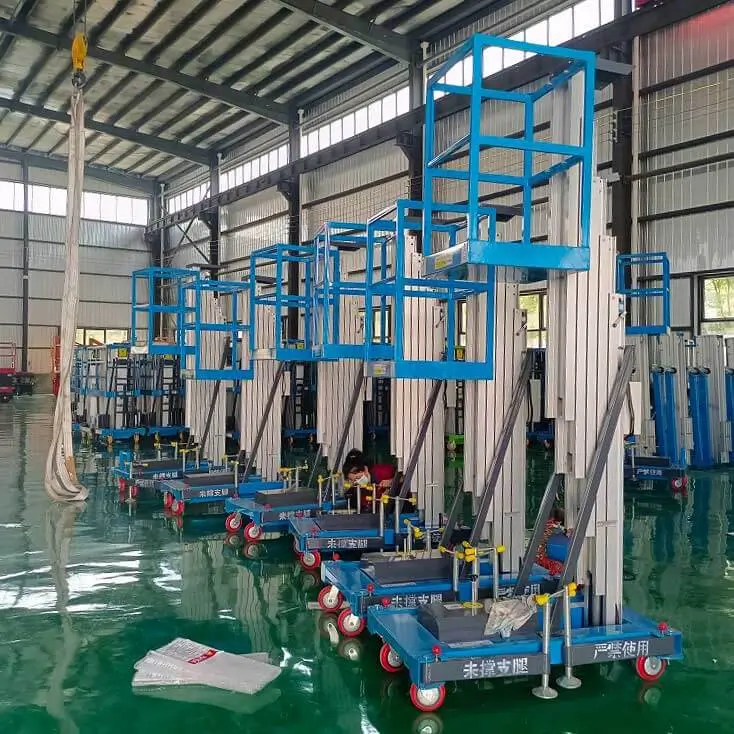 Mass production line of single mast aluminum lifts in DADE factory